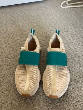 Sorel Beige Slip-On Women's Sneakers with Teal Strap